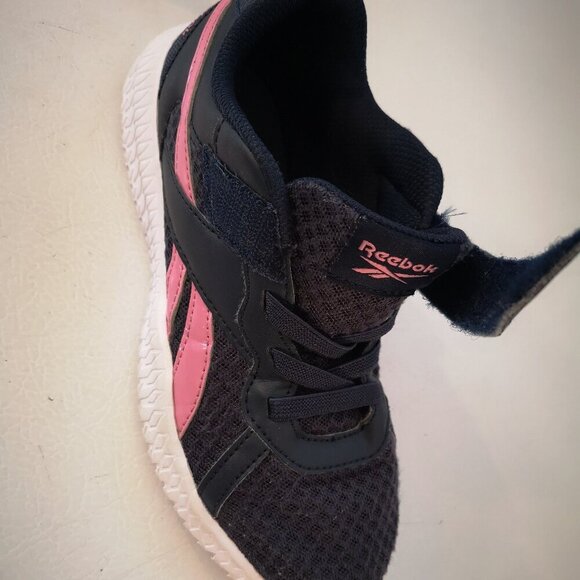 Reebok Kids Size 2 Navy & Pink Velcro Closure with Elastic Laces Sneakers - Picture 6 of 8